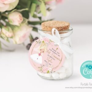 First Communion favor tags, Printable Favor Tags, Girl First Communion, Communion Gift Tags, Editable template, Curly Blonde Girl, FC02