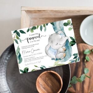 Elephant baby shower invitation, Little Peanut Boy Baby Shower, Greenery watercolor, Editable Template, Printable, BABYINV0001