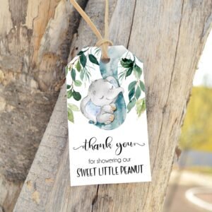 Greenery Elephant Baby Shower Favor tags, neutral baby Shower, Baby Shower Decoration, Boy Baby Shower, Instant download, printable tags