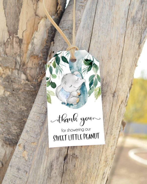 Greenery Elephant Baby Shower Favor tags, neutral baby Shower, Baby Shower Decoration, Boy Baby Shower, Instant download, printable tags