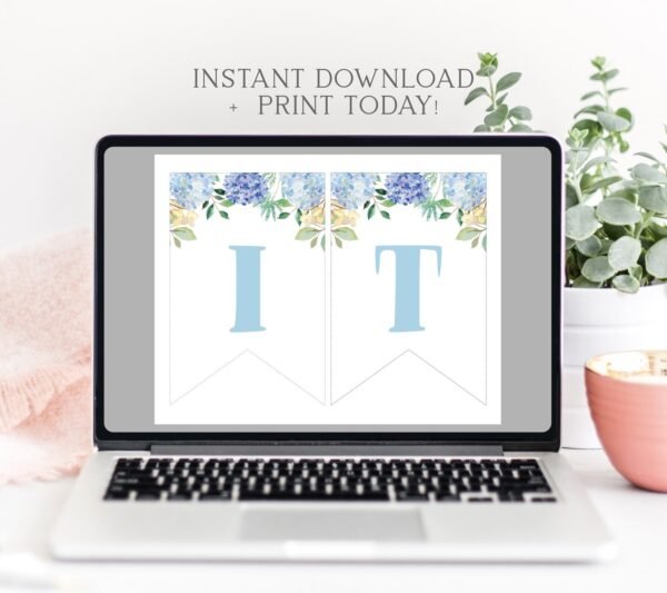 Banner it's a boy Elephant baby shower, Baby shower decoration, Printable Banner, Instant download, Floral Blue watercolor - Image 2
