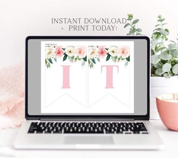 Elephant Banner it's a Girl baby shower, Baby shower decoration, Printable Banner, Instant download, Floral Watercolor - Image 2