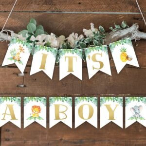 Banner it's a boy jungle baby shower, safari baby shower, shower decoration, printable banner, lion, jiraffe, elephant