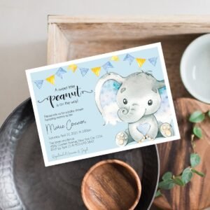 Elephant baby shower invitation boy, Little Peanut Boy Baby Shower, Editable Template, Blue watercolor, Printable invite, BABYINV0005