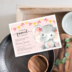 Elephant baby shower invitation Girl, Little Peanut baby shower, Invitation template, Pink Baby Shower, Elephant theme, BABYINV0004