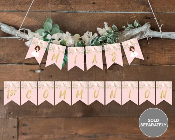 First communion welcome sign girl, 1st communion poster, communion decoration, printable sign, floral blush and gold, custom sign, FC01 - Image 7