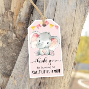 Girl Elephant Baby Shower Favor tags, Pink baby shower Girl, Printable Favor Hang Tags, Baby Shower Decoration, Instant download, Gift tags