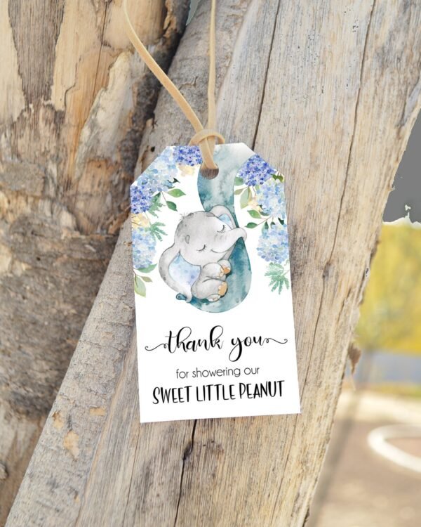 Elephant baby shower invitations, Boy Baby Shower, A Little Peanut is on the way, Floral blue watercolor, Editable Template, Printable - Image 3