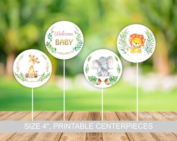 Safari Centerpieces Girl Baby shower, Jungle baby shower decoration, printable centerpieces, Jungle animals, Instant download