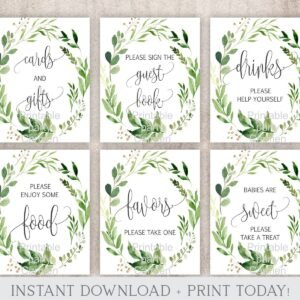 Greenery Baby Shower signs, Baby Shower Decoration, Gender neutral, Table signs, Instant download, Cards & Gifts, Guest Book