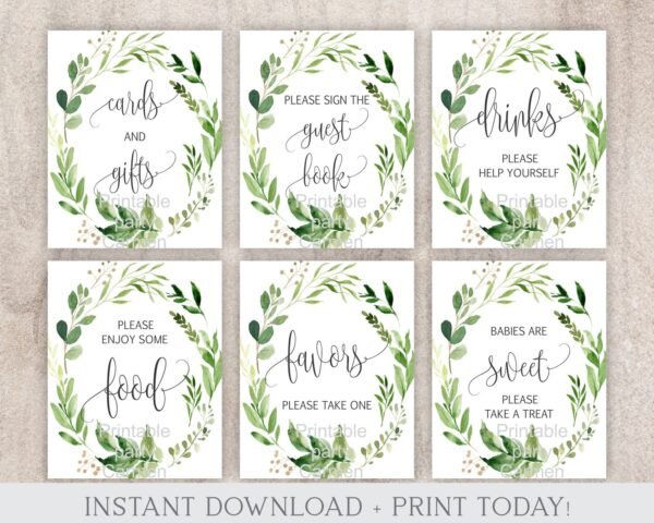 Greenery Baby Shower signs, Baby Shower Decoration, Gender neutral, Table signs, Instant download, Cards & Gifts, Guest Book