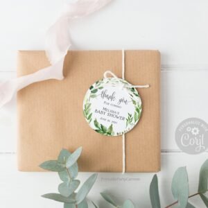 Greenery Favor Tags Baby Shower, Gender Neutral Thank You Tags, Gift tags greenery foliage, Botanical Bridal Shower decor, Editable Template