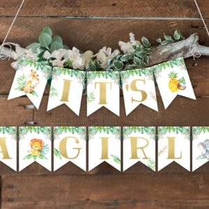 Banner i'ts a girl jungle baby shower, safari baby shower, shower decoration, printable banner, lion, jiraffe, elephant