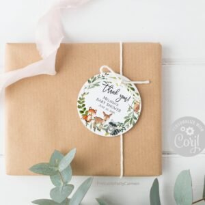 Woodland baby shower favor tags, woodland animals baby shower, Gift tags printable, printable favor tags, editable template