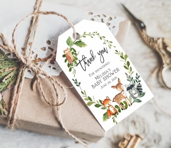 Baby shower favor tags woodland animals, woodland animals, Gift tags printable, forest tags, editable template, BSFAV003