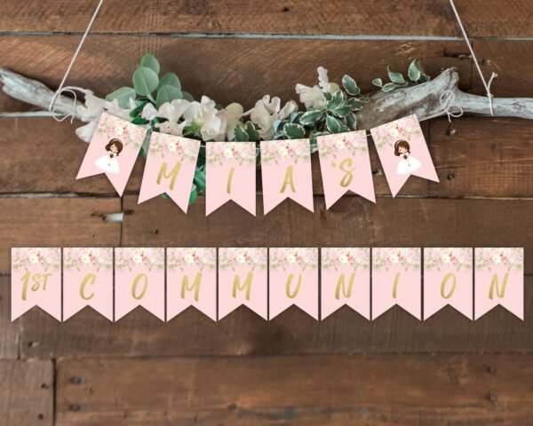 Banner Girl First communion, Blush pink Communion decorations, communion decoration printable banner, Baptism decoration