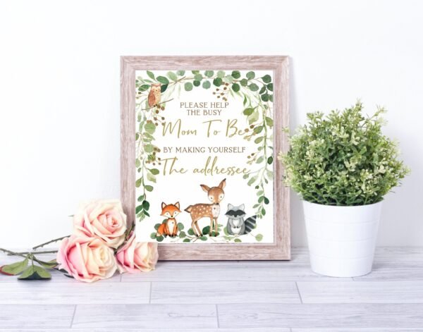 Please help the mom-to-be make yourself the addressee sign, woodland baby shower sign, printable sign, gender neutral, woodland decoration