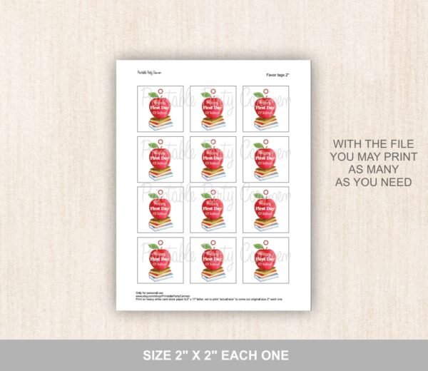 Back to school printable gift tags, Happy First Day of School Gift tag, Teacher gift tags, Instant download, Apple Gifts tags, Welcome back - Image 4