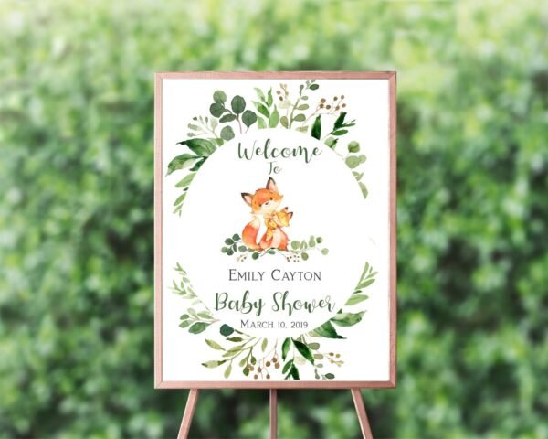 Woodland Fox baby shower invitation, gender neutral, greenery forest, printable invitation, diaper raffle, thank you card - Image 3