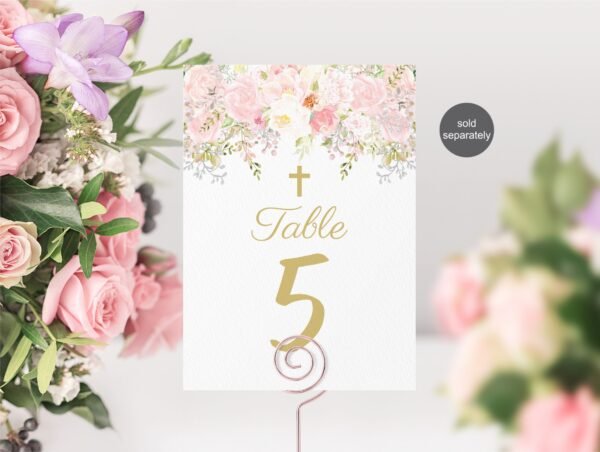 First holy communion welcome sign girl, 1st communion poster, communion decoration, printable sign, blush and gold, floral watercolor FC18 - Image 6