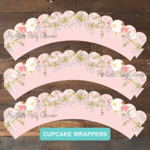 Cupcake Wrappers First Holy Communion, Girl First Holy Communion, Baptism decor, Floral Blush Watercolor, First Communion Decor, Printable