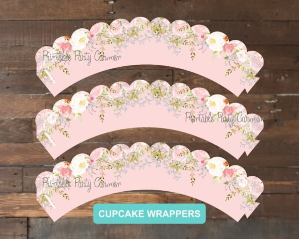 Cupcake Wrappers First Holy Communion, Girl First Holy Communion, Baptism decor, Floral Blush Watercolor, First Communion Decor, Printable