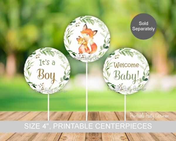 Woodland Fox baby shower invitation, gender neutral, greenery forest, printable invitation, diaper raffle, thank you card - Image 2