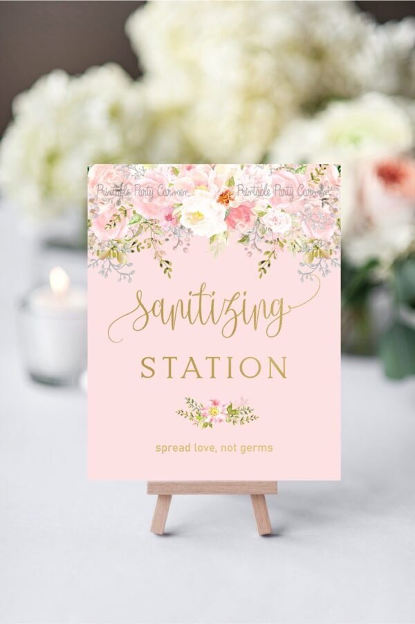 Sanitizer Station printable sign, Hand Sanitizer sign, First communion sign girl, Baptism sign decor, floral blush, instant download, FC01