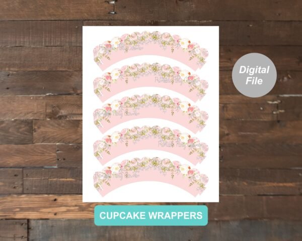 Cupcake Wrappers First Holy Communion, Girl First Holy Communion, Baptism decor, Floral Blush Watercolor, First Communion Decor, Printable - Image 2