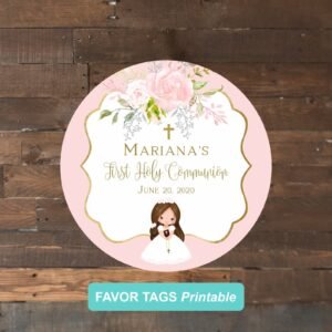 First Holy Communion favor tags girl, printable tags, communion girl, thank you tags communion, personalized favor tags