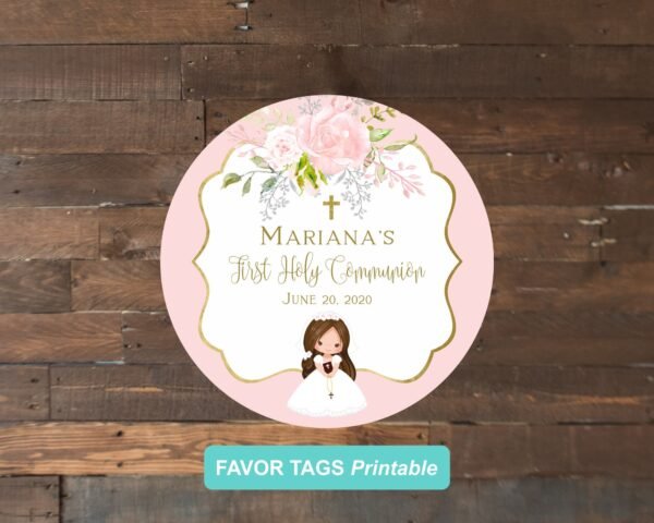 First Holy Communion favor tags girl, printable tags, communion girl, thank you tags communion, personalized favor tags