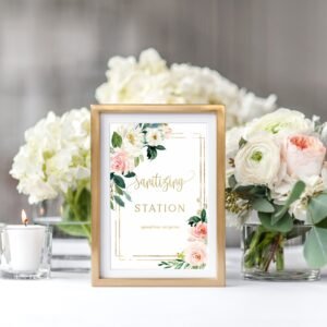 Sanitizer Station Communion printable sign, Hand Sanitizer sign, First communion sign girl, Baptism, floral pink, instant download, FC05