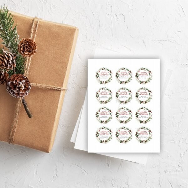 Merry Christmas gift tags, Christmas favor tags, Holiday favor tags, Christmas wreath watercolor, printable, Instant download - Image 2