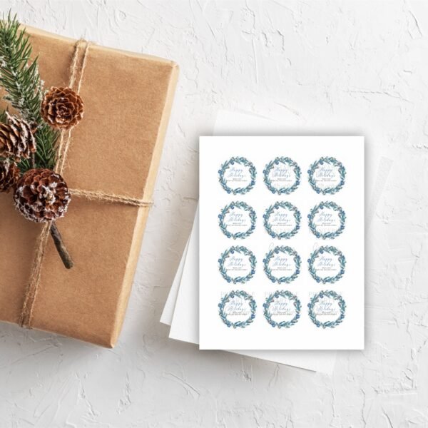 Holiday Gift Tags Printable Template, Wreath Christmas favor tags, Christmas labels, Instant download, blue wreath - Image 2