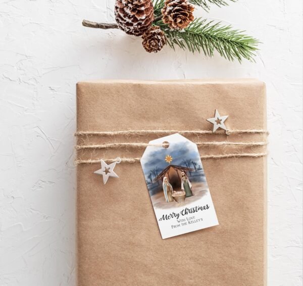 Nativity Christmas Gift Tags, Christmas Favor Tags, Religious Christmas favor tags, Christian Christmas, Editable template
