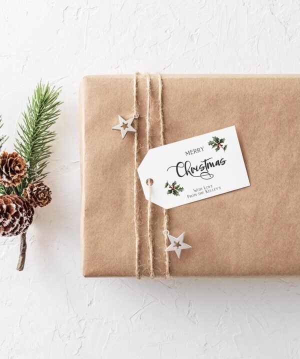 Christmas Gift Tag Editable, Simple Christmas Gift Tags, Holiday Favor Tags, Hand lettering, Editable