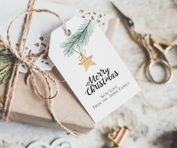 Star christmas favor tag, holiday gift tag, printable favor tags, holiday favor tags, christmas watercolor, instant download, CHR04