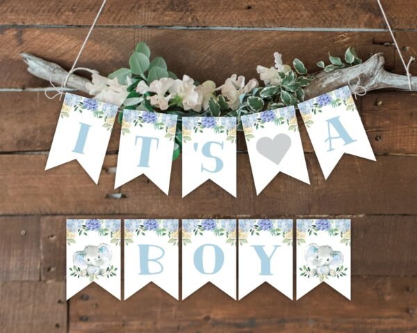 Boy Elephant Baby Shower Favor Tag, Watercolor Blue Elephant Printable Baby Shower Gift Tags, Baby Shower Elephant Labels, Editable Template - Image 2