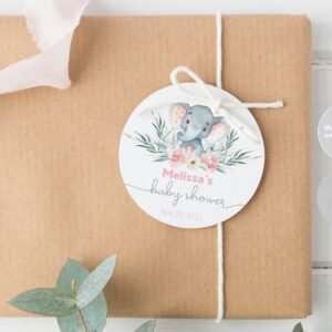Girl Elephant Baby Shower Favor Tag, Watercolor Blush Elephant Printable Baby Shower Gift Tags, Baby Shower Elephant Labels, Editable