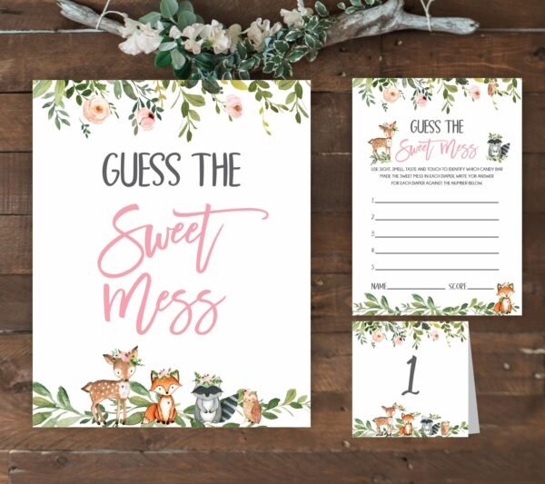 Guess The Sweet Mess Game, Woodland Baby Shower Games, Printable Baby Shower Games, Girl Baby Shower, Dirty Diaper Game, Instant Download
