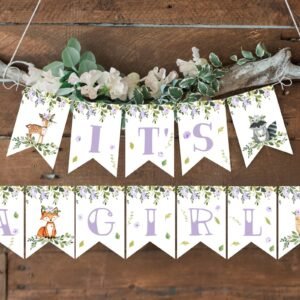 Girl Woodland Baby Shower Banner, It's a Girl, Woodland animals baby shower, shower decoration Lilac, Printable Banner, Instant download