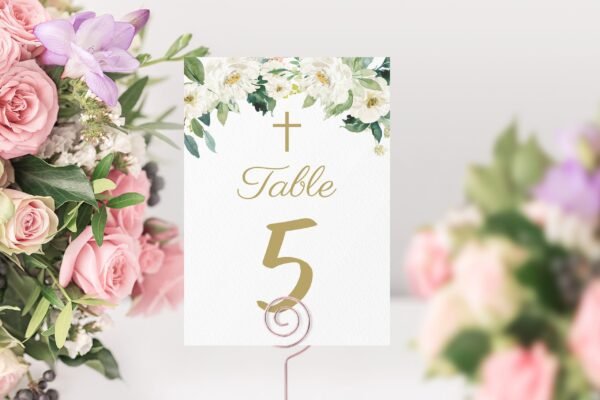 First Holy Communion menu editable template, Neutral Communion, Siblings Communion, Baptism Menu, Printable menu, Floral White, CT03 - Image 3