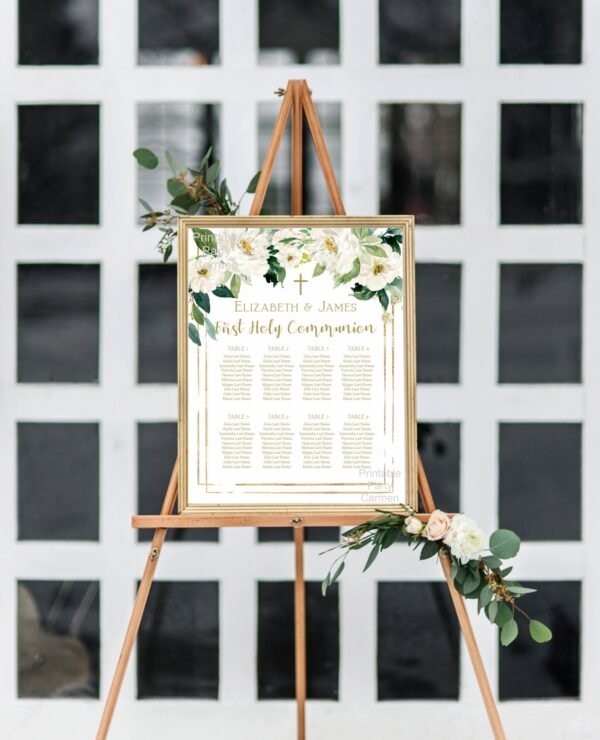 First Holy Communion menu editable template, Neutral Communion, Siblings Communion, Baptism Menu, Printable menu, Floral White, CT03 - Image 4