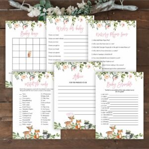Woodland Baby Shower Games, Printable Baby Shower Games, Girl Baby Shower, Printable Bingo Game Woodland, Whises for Baby, Baby Scramble