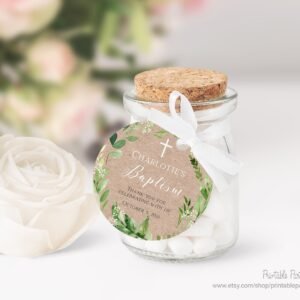 Greenery Baptism Favor tags, Rustic Baptism favor tags, Christening tags, Printable labels, Baptism stickers, Baptism gift tags, Wreath