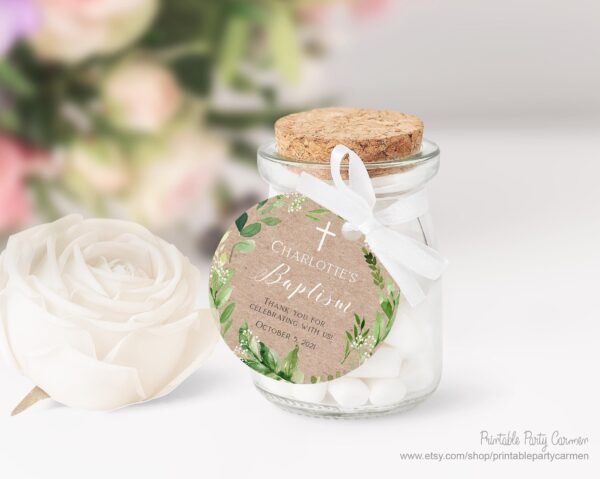 Greenery Baptism Favor tags, Rustic Baptism favor tags, Christening tags, Printable labels, Baptism stickers, Baptism gift tags, Wreath