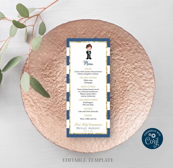 Boy First Holy Communion Menu Template