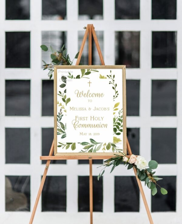 Printable Menu First Holy Communion, Siblings Communion, Twins Communion, editable template, Greenery, Navy and Gold, CT05 - Image 6