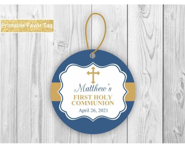 Boy First Communion Printable Invitation, 1st Communion Navy card, Religious invitation, Editable template, Navy and silver - Image 4