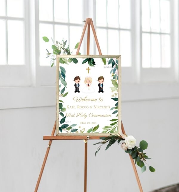 First Communion invitation siblings BUNDLE, 1st Communion Twins, First communion Boy and Girl Printable Invite, Greenery Invitation, FC04 - Image 5